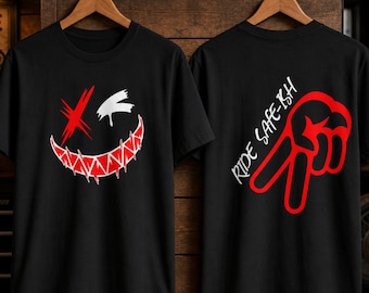 Ride Safe-ish Motorcycle T-Shirt, Funny Biker Tee, Dark Humor Rider Shirt, Skull Smile Graphic Tee
