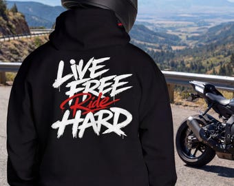 Sudadera con capucha para motociclista "Live Free Ride Hard" / Sudadera para motociclista / Regalo para motociclistas / Sudadera con capucha "Ride Hard Freedom" / Ropa urbana para motociclistas