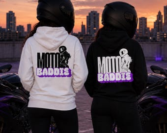 Moto Baddies Hoodie, Motorcycle Girl Hoodie, Biker Chick Streetwear Hooded Sweatshirt, Cute Female Rider Clothes