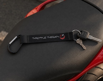 Throttle Therapy Motorcycle Keychain Lanyard, Short Biker Key Strap, Sportbike Keychain, Motorcycle Gift for Riders, Black Key Lanyard