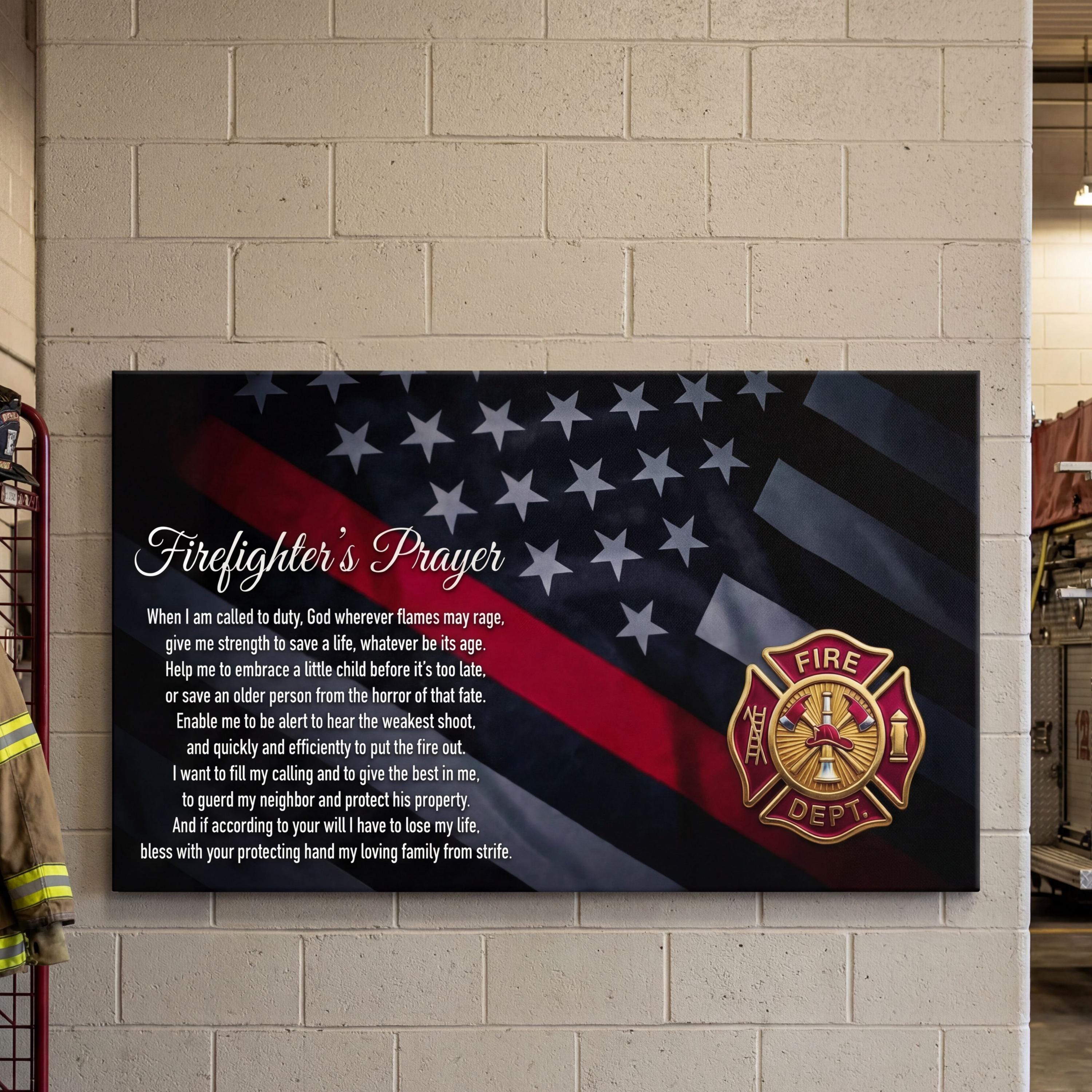 Firefighters Prayer Canvas, Thin Red Line Wall Art, Firefighter Gift ...