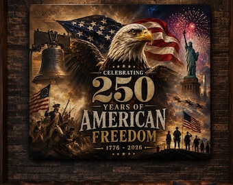 Celebrating 250 Years of American Freedom Canvas, 1776-2026 Patriotic Wall Art, Bald Eagle Liberty Bell Decor, 4th of July Americana Gift