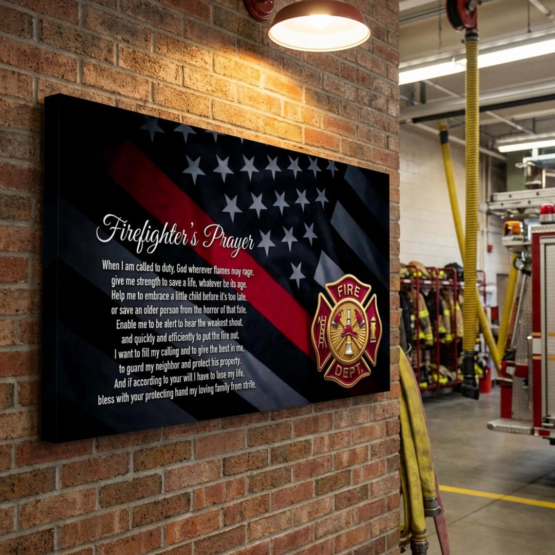 Firefighters Prayer Canvas, Thin Red Line Wall Art, Firefighter Gift ...