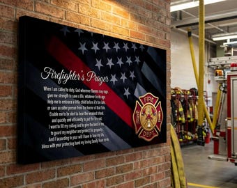 Firefighters Prayer Canvas, Thin Red Line Wall Art, Firefighter Gift, Firefighter Decor, Firehouse Wall Art, Firefighter Memorial Canvas