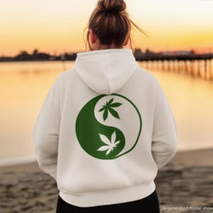 Cannabis Yin Yang Hoodie Weed Leaf Zen Symbol Stoner Hoodie | Marijuana Pullover | Chill Balance Sweatshirt