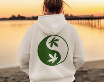 Cannabis Yin Yang Hoodie Weed Leaf Zen Symbol Stoner Hoodie | Marijuana Pullover | Chill Balance Sweatshirt