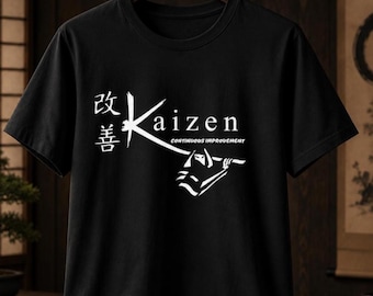 Kaizen Continuous Improvement Samurai T-Shirt | Japanese Kanji Motivational Tee | Stoic Mindset Streetwear | Zen Warrior Shirt