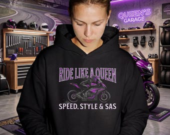 Hoodie Ride Like A Queen - Biker-sweater voor dames, motorkleding, cadeau voor motorrijders, casual streetwear, perfect om te rijden.