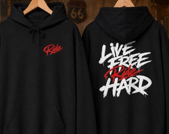 Felpa da motociclista "Live Free Ride Hard" / Felpa da motociclista / Regalo per motociclisti / Felpa "Ride Hard Freedom" / Abbigliamento streetwear da moto
