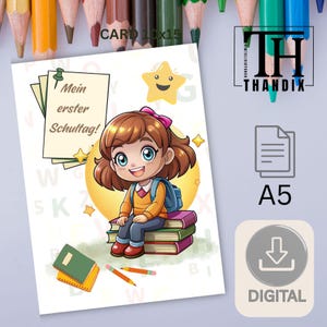 Tarjeta de matrícula escolar para niñas 10x15 digital, primer día de clases