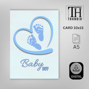 Digitale geboortekaart jongen "Baby Boy", babykaart om te printen, felicitatiekaart geboorte, 10 x 15 cm
