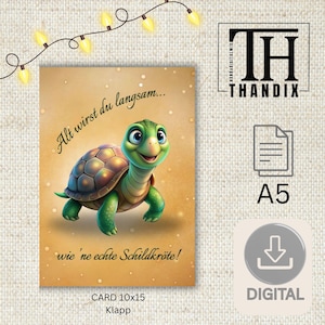 Birthday card with turtle, A5 10x15, greeting card,