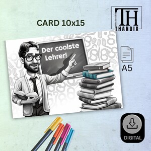 Grußkarte für Lehrer – "Der coolste Lehrer" Digitale Download, Karte klapp 15x10
