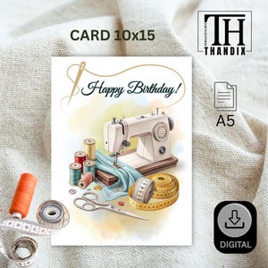 Carte d'anniversaire pour couturière et couturière "Joyeux anniversaire" 10x15 Numérique, à imprimer
