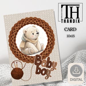 Digitale geboortekaart "Baby Boy", babykaart om af te drukken, felicitatiekaart geboorte, 10 x 15 cm