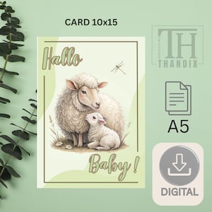 Digitale geboortekaart "Hallo Baby", babykaart om af te drukken, felicitatiekaart geboorte, 15 x 10 cm