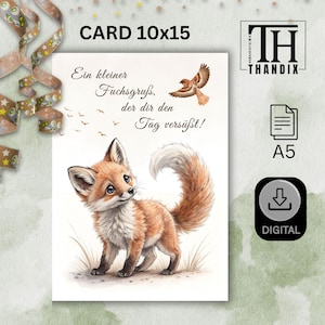 Carte de voeux "Renard", carte d'anniversaire pour enfants, 10x15, numérique pour impression Art. 493