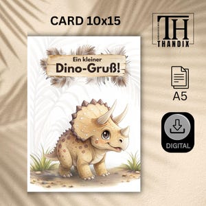 Grußkarte "Dino-Triceratops" für Kinder, 10x15 Digital zum ausdrucken, Art. 457
