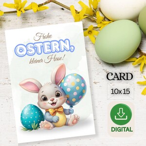 Digitale Osterkarte für Kinder ,,Frohe Ostern, kleiner Hase,, Osterkarte zum Ausdrucken, Printable Easter Card, 10x15