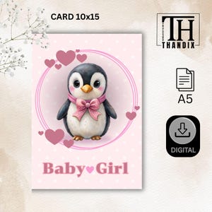 Carte de naissance numérique fille "Baby Girl", carte bébé à imprimer, carte de félicitations naissance, 10 x 15 cm