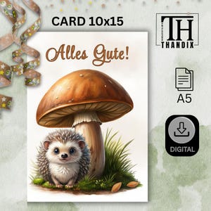 Carte de voeux "Hérisson", carte d'anniversaire pour enfants, 10x15, numérique pour impression Art. 499