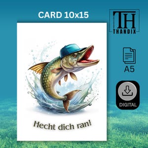 Carte de pêche amusante, carte d'anniversaire pour pêcheurs ou pêcheurs, 10 x 15 cm à imprimer numérique