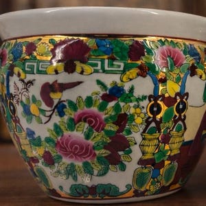 Pair Rose Medallion Porcelain Planters – Hand Painted Canton Style Cachepots