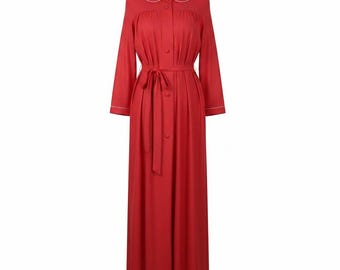 Vintage Lorraine Red Nylon Robe Large Button Front Belted Housecoat