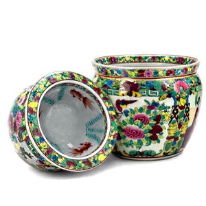 Pair Rose Medallion Porcelain Cache Pots Planters – Koi Canton Cachepots