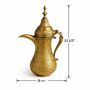Vintage Brass Dallah Coffee Pot: Ornate Middle Eastern Arabic Server, Boho Decor