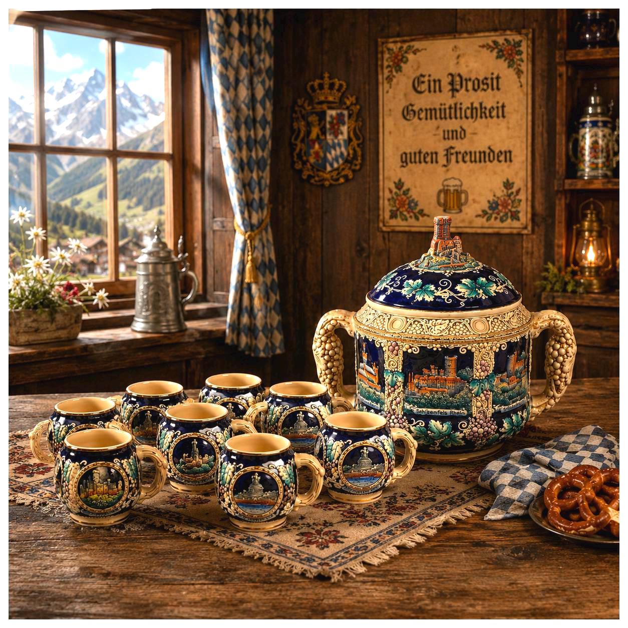 ヴィンテージ 蓋付きパンチボウル 陶器 パンチレードル付き サングリア German Punch Bowl Set - Etsy