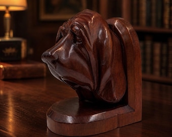 Folsom Prison Folk Art Basset Hound Bookend Johnny Cash Era Hand Carved Wood Dog Sculpture Prison Art
