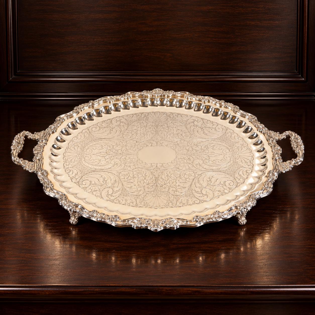 【Sheridan】 ビクトリアンのサモワール 【シルバープレート】 大型 Sheridan Large Silverplate Tray - Etsy