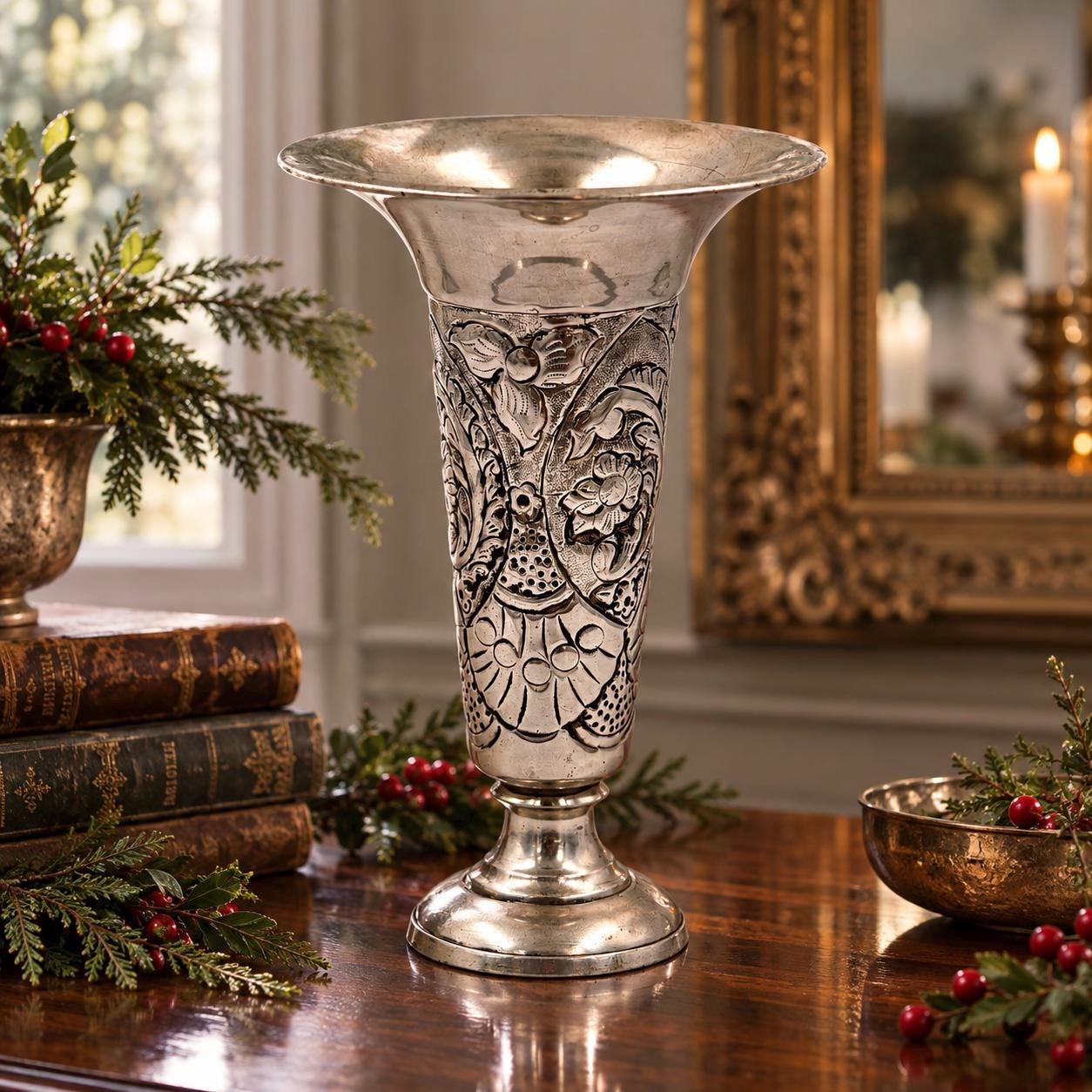 Antique Silver Flower Vase - Etsy