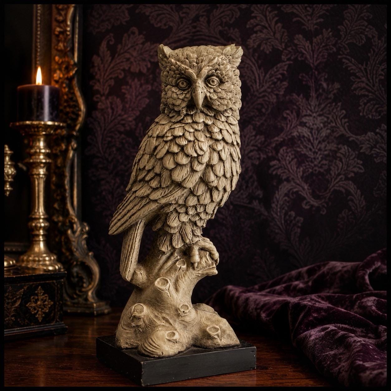 Gothic Owl Statue Dark Academia Witchy Halloween Decor 14&rdquo; Vintage