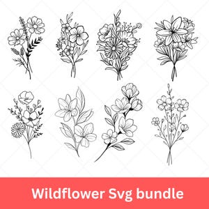 Ensemble SVG de fleurs sauvages | Fleur minimaliste SVG | Clipart floral botanique | Fleur croquis svg pour Cricut & Silhouette | Téléchargement SVG nature