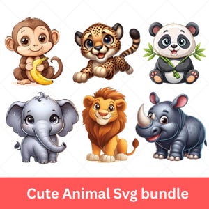 Wild Animal SVG Bundle | Cute Animal Clipart for Cricut & Silhouette | Jungle Wildlife svg | PNG and svg Cut Files | Instant Download