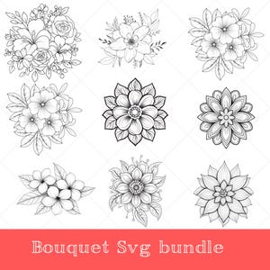 Zestaw Flower SVG, Kolekcja Botaniczna SVG, Bukiet Kwiatów SVG, Clipart Kwiatowy, Dzikie Kwiaty SVG, Grafika Liniowa Botaniczna SVG