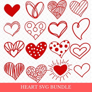Heart SVG Bundle, Valentine Doodle Hearts Clipart, Hand Drawn Heart PNG, Love Cut Files for Cricut & Silhouette, Digital Download