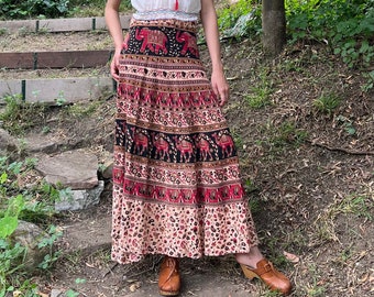 Vintage Indian Cotton Floral Print Maxi Wrap Skirt