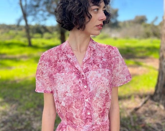 Vintage Cotton Floral Print Short Sleeve Midi Dress