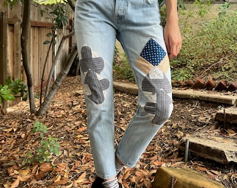 Levi's 501 Jeans with Patchwork Details Upcycled Denim