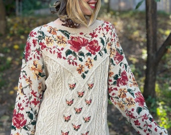 Vintage Laura Ashley Sweater Tunic Vintage Floral Design Pullover Sweater Jumper
