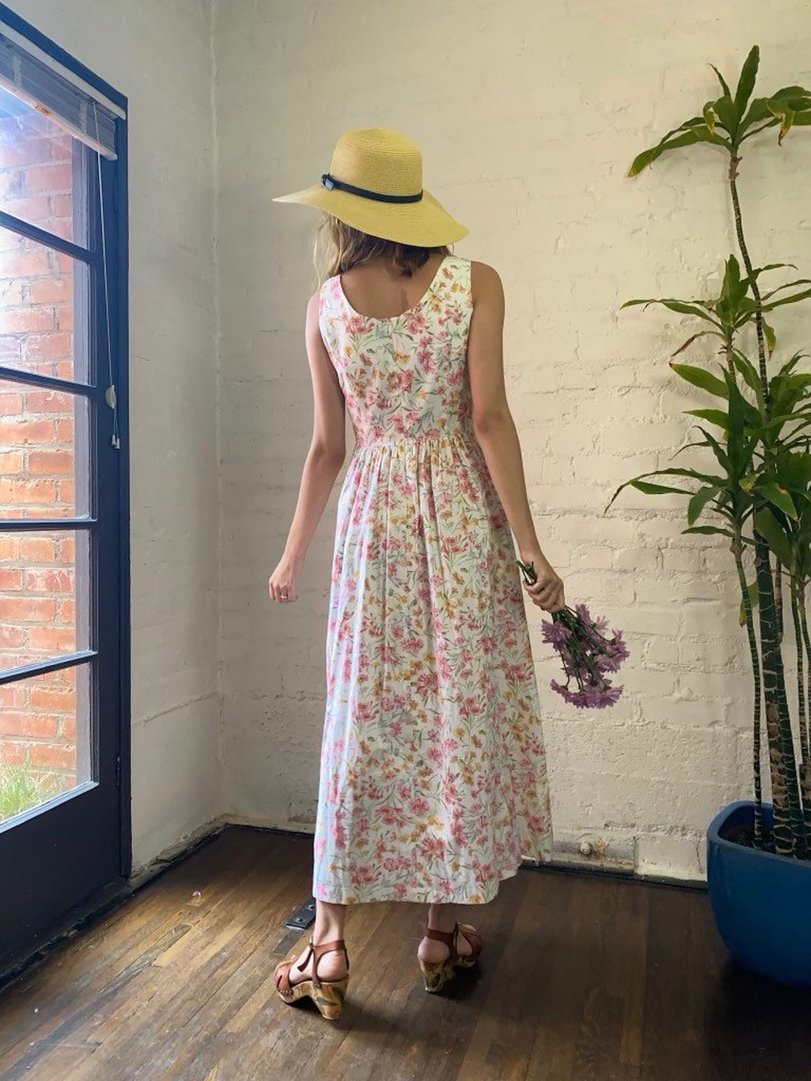 Vintage Laura Ashley White Cotton Floral Print Sleeveless Midi | Etsy