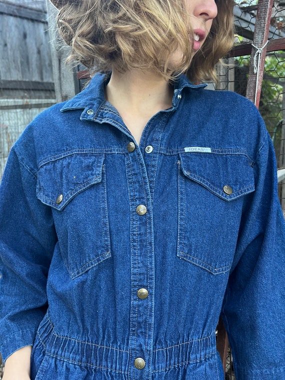 Vintage Denim Long Sleeve Jumpsuit with Snaps Up … - image 3