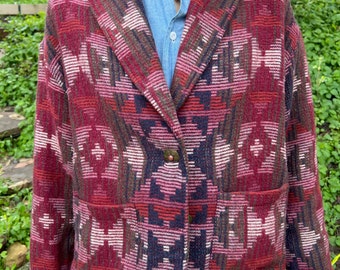 Vintage Southwest Style Cropped Tapestry Jacket with Pockets