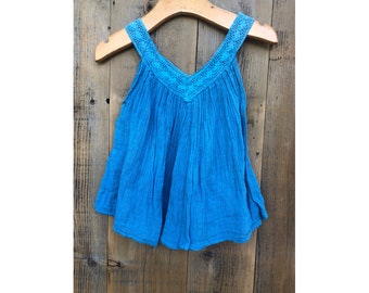 Mexican Toddler Girl's Blue Cotton Gauze Swing Tank