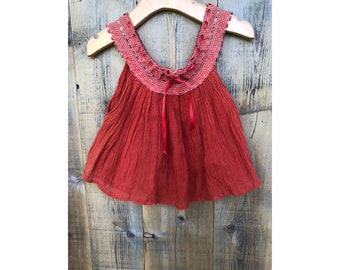 Mexican Toddler Girl's Rust Cotton Gauze Swing Tank