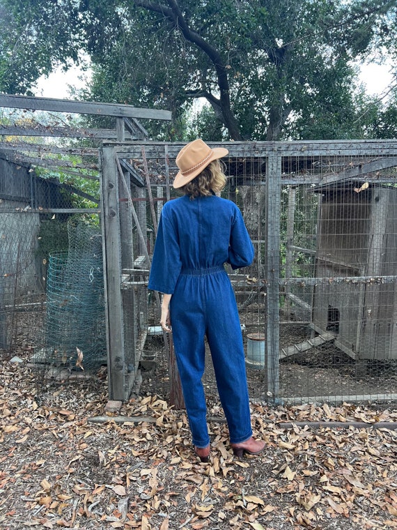 Vintage Denim Long Sleeve Jumpsuit with Snaps Up … - image 5