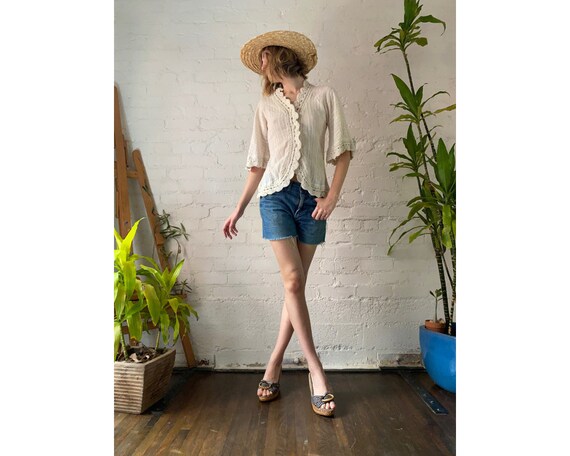 Vintage Indian Cotton Beige Button Up Lightweight